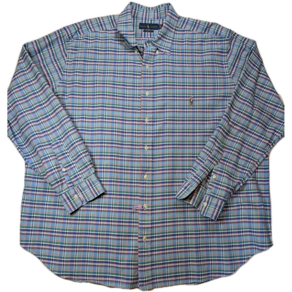 Polo Ralph Lauren 2XB Big Classic Fit Plaid Button Front Shirt Cotton